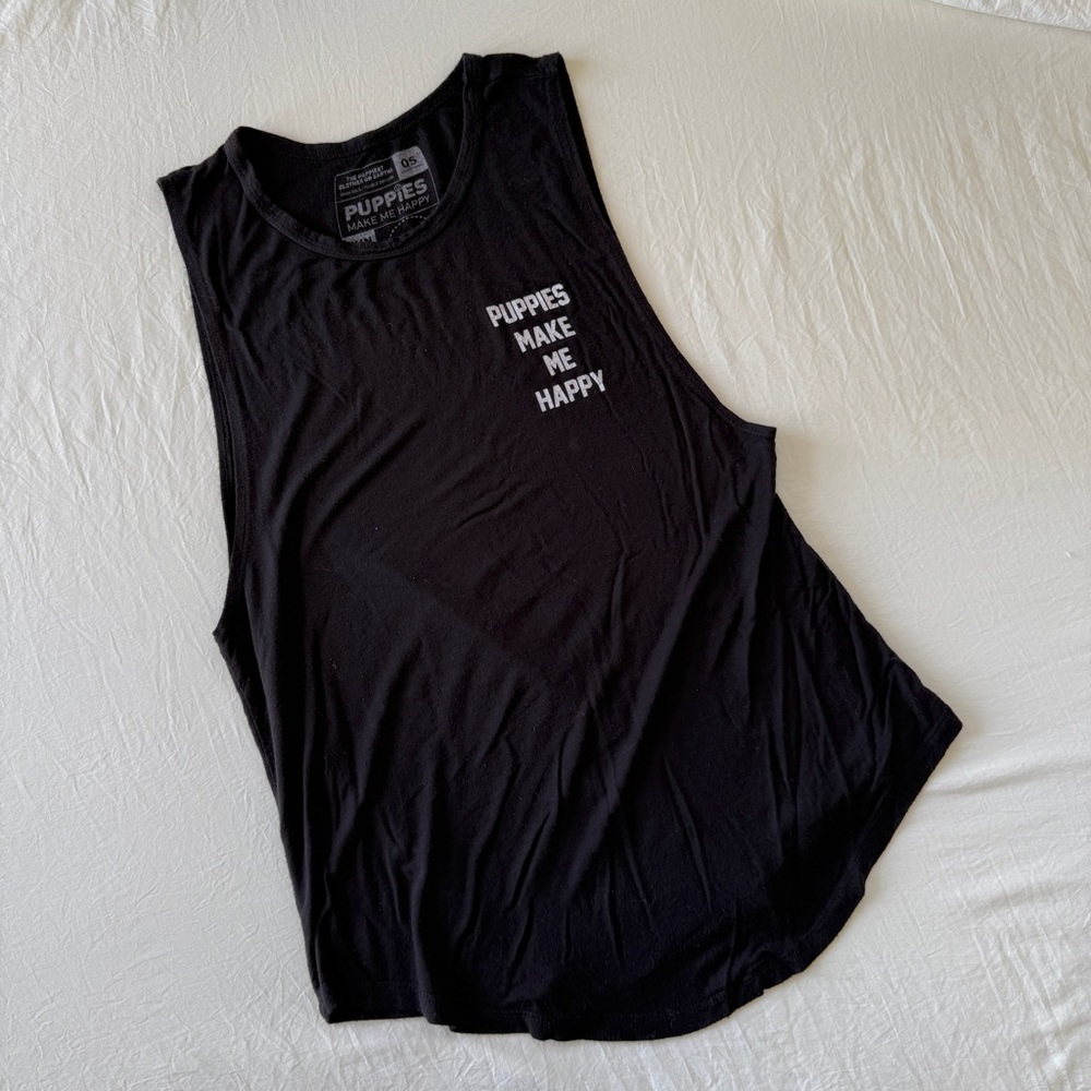 Women's 'Puppies Make Me Happy' Black Muscle Tee